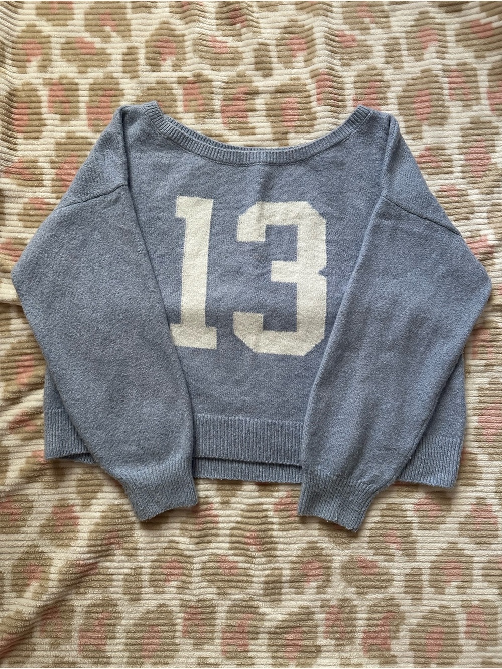 Light Blue/Periwinkle Number 13 Off the Shoulder Sweater